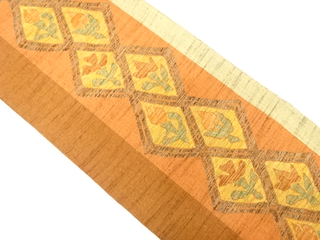 縞に花菱模様織り出し　紬　袋帯